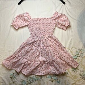 Pink Floral Puff Sleeve Dress